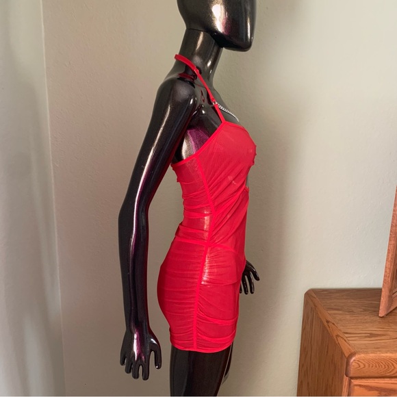 Dolls Kill Forever Yours Red Mesh Slip and Thong, New Without Tags - Picture 3 of 8